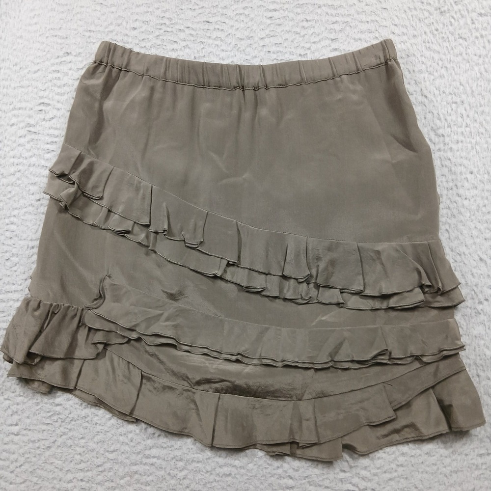 Banana Republic Silk Tiered Ruffle Mini Skirt Womens 2 Olive Brown Khaki EUC - Picture 4 of 8